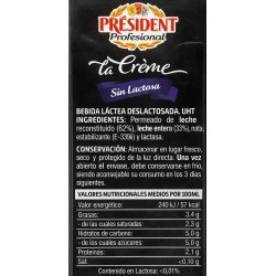 BEBIDA LÁCTEA PRÉSIDENT PROFESIONAL LA CRÉME SIN LACTOSA